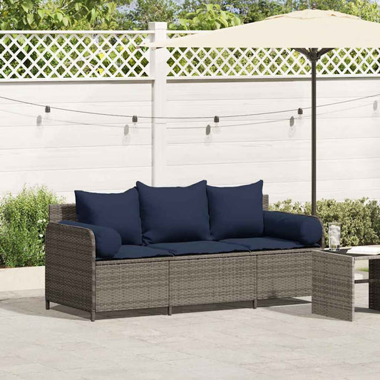 Tuinbank 3-zits met kussens poly rattan grijs is nu te koop bij PeponiXL, paradijselijk wonen!