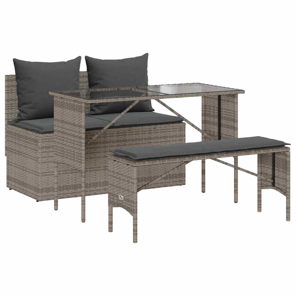 3-delige Tuinset met kussens poly rattan grijs is nu te koop bij PeponiXL, paradijselijk wonen!