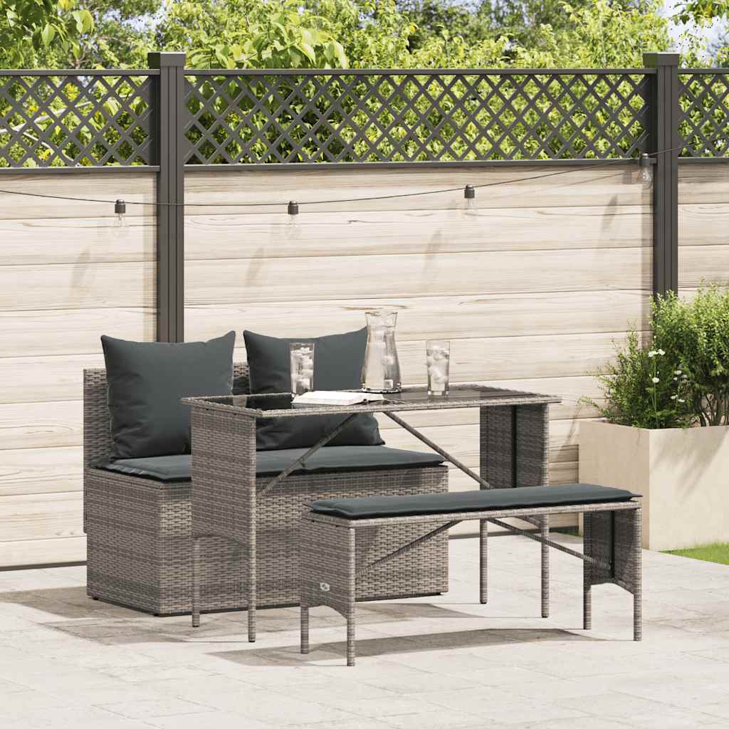 3-delige Tuinset met kussens poly rattan grijs is nu te koop bij PeponiXL, paradijselijk wonen!