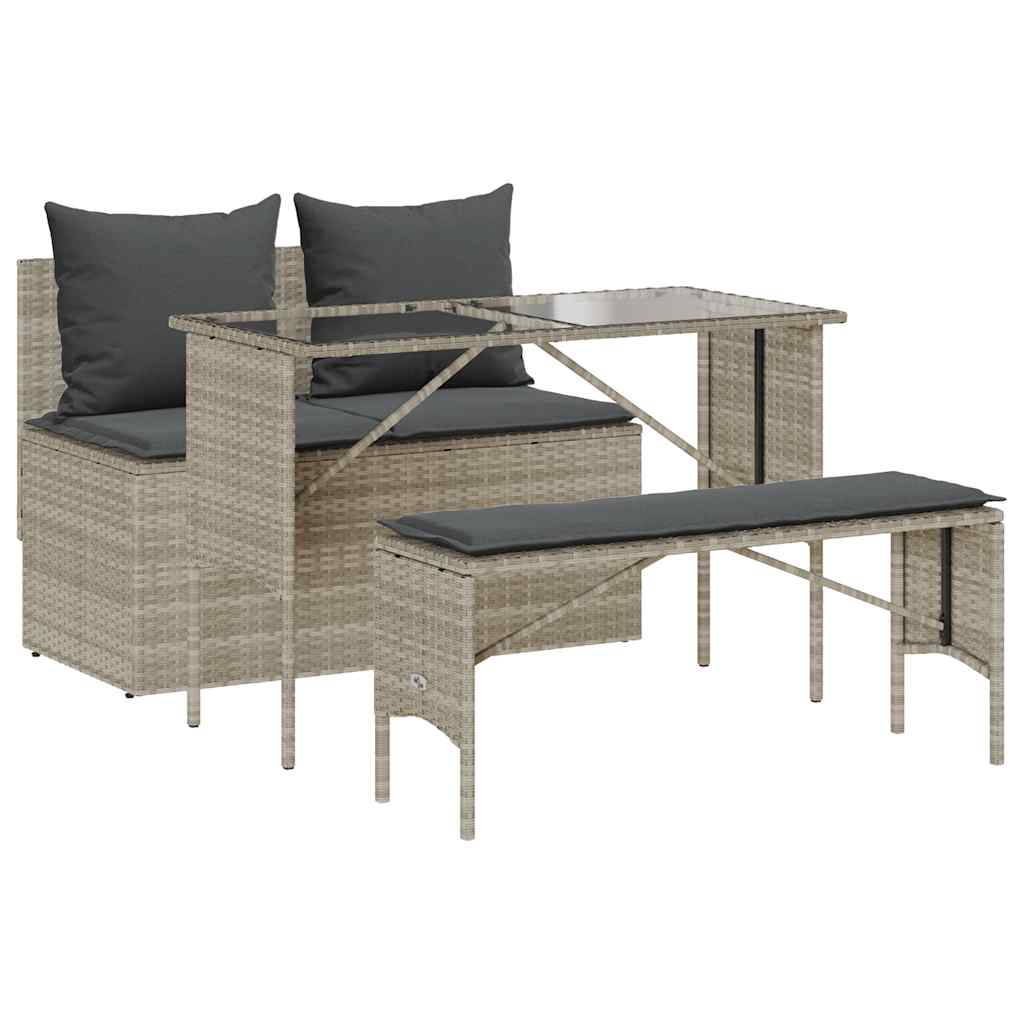 3-delige Tuinset met kussens poly rattan lichtgrijs is nu te koop bij PeponiXL, paradijselijk wonen!