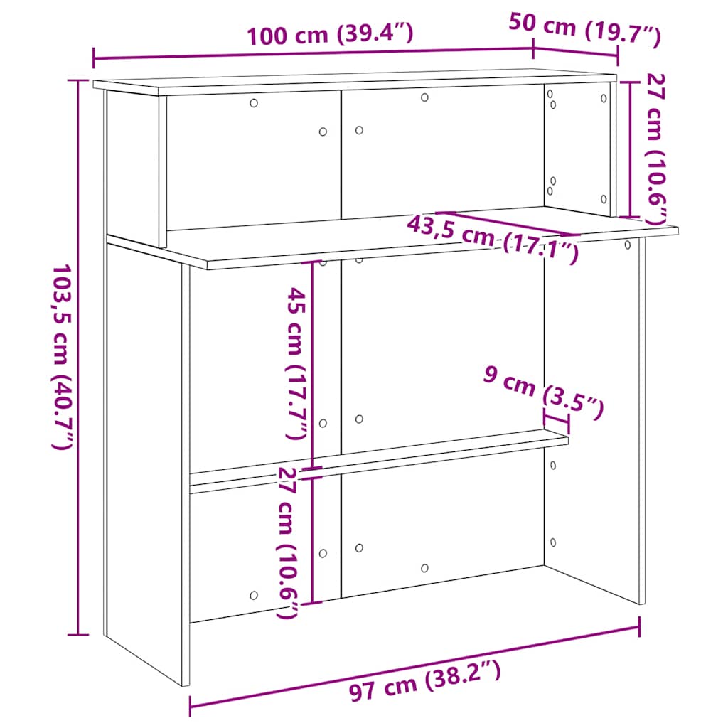 Receptiebalie 100x50x103,5cm bewerkt hout artisanaal eikenkleur is nu te koop bij PeponiXL, paradijselijk wonen!