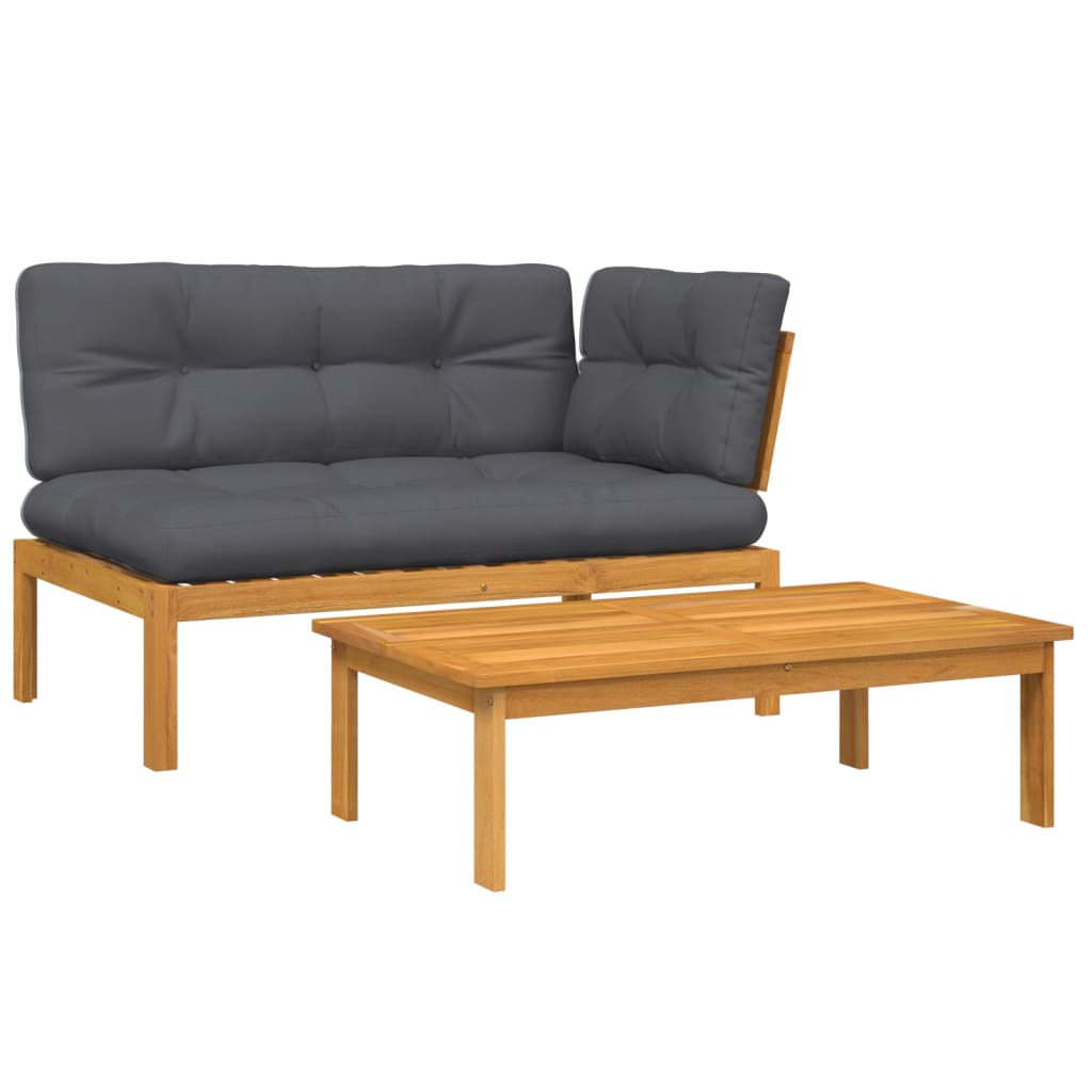 2-delige Loungeset pallet met kussens massief acaciahout