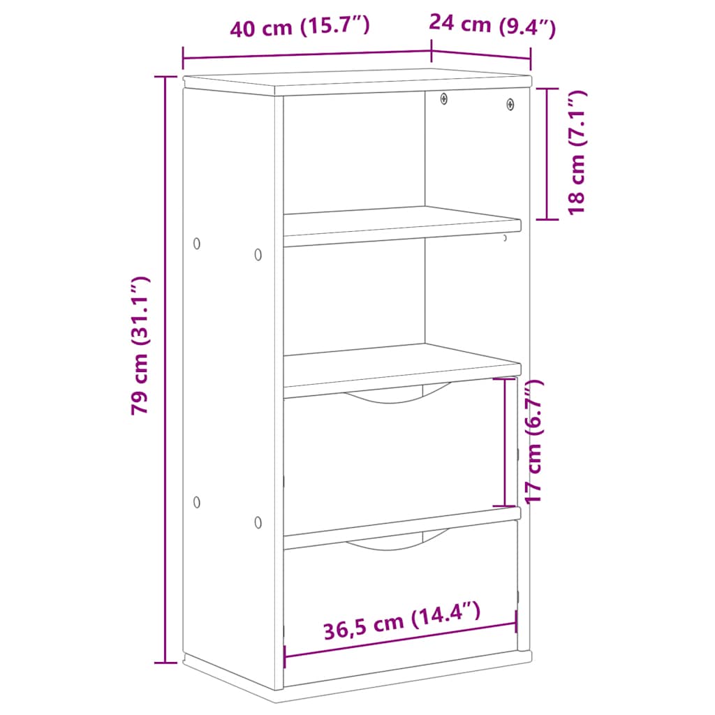 Bijzetkast met lades ODDA 40x24x79 cm massief grenenhout wit is nu te koop bij PeponiXL, paradijselijk wonen!