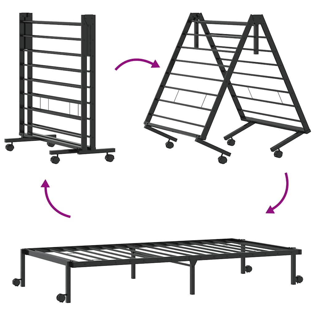 Bedframe zonder matras opvouwbaar 80x200 cm staal zwart is nu te koop bij PeponiXL, paradijselijk wonen!