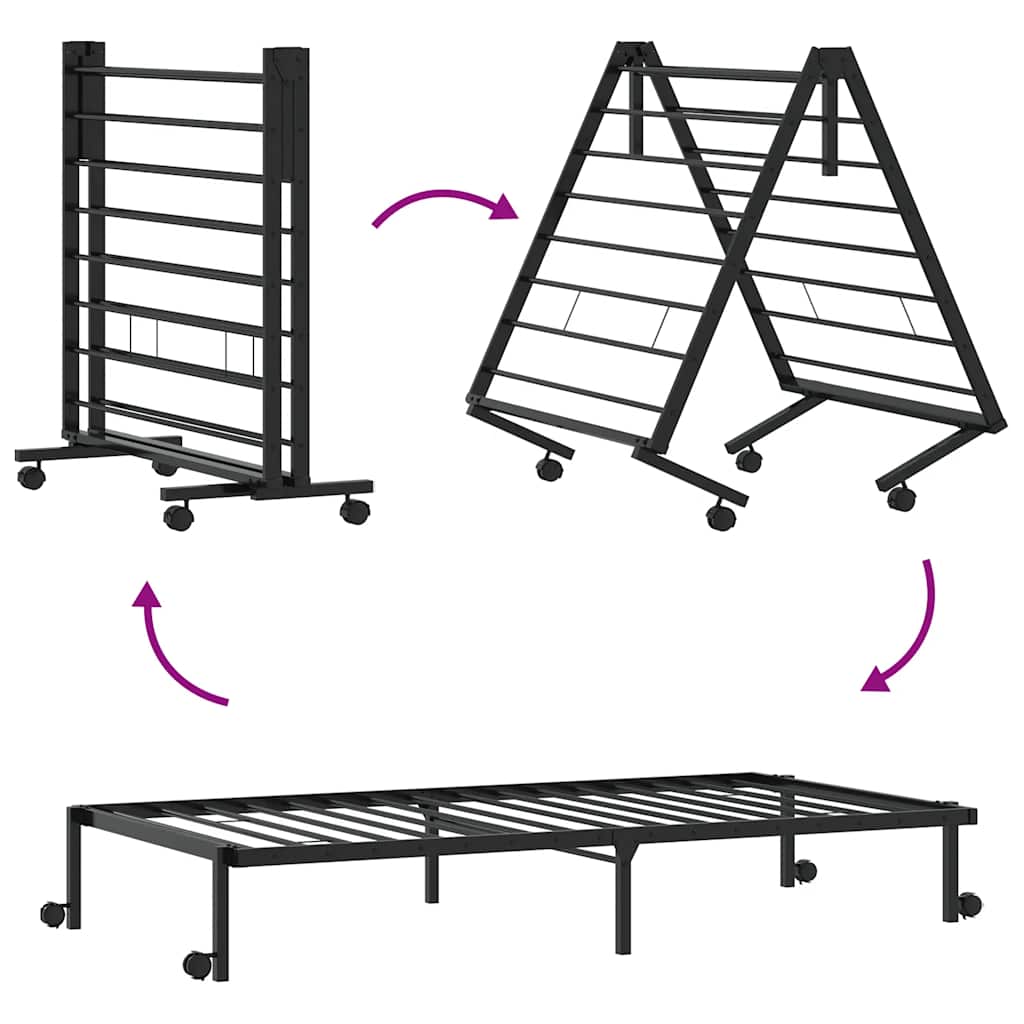 Bedframe zonder matras opvouwbaar 100x190 cm staal zwart is nu te koop bij PeponiXL, paradijselijk wonen!