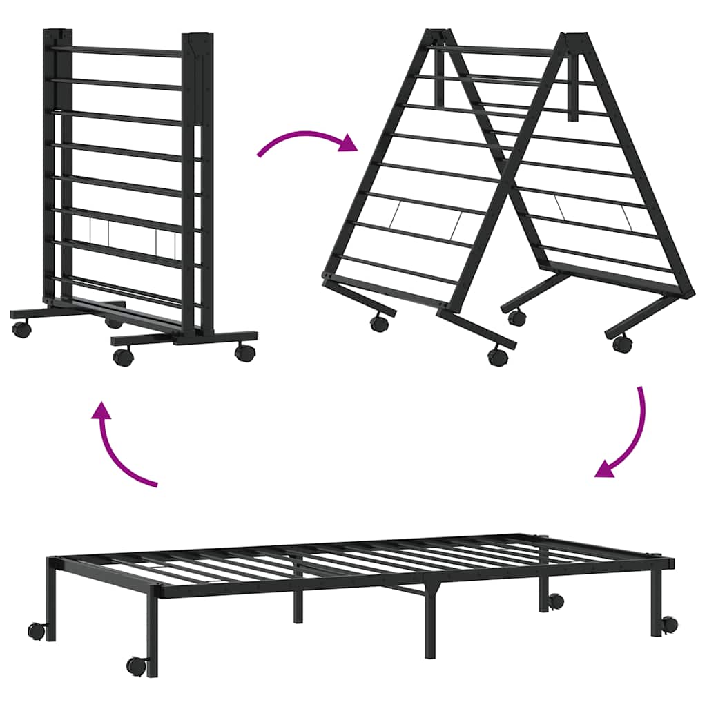 Bedframe zonder matras opvouwbaar 100x200 cm staal zwart is nu te koop bij PeponiXL, paradijselijk wonen!
