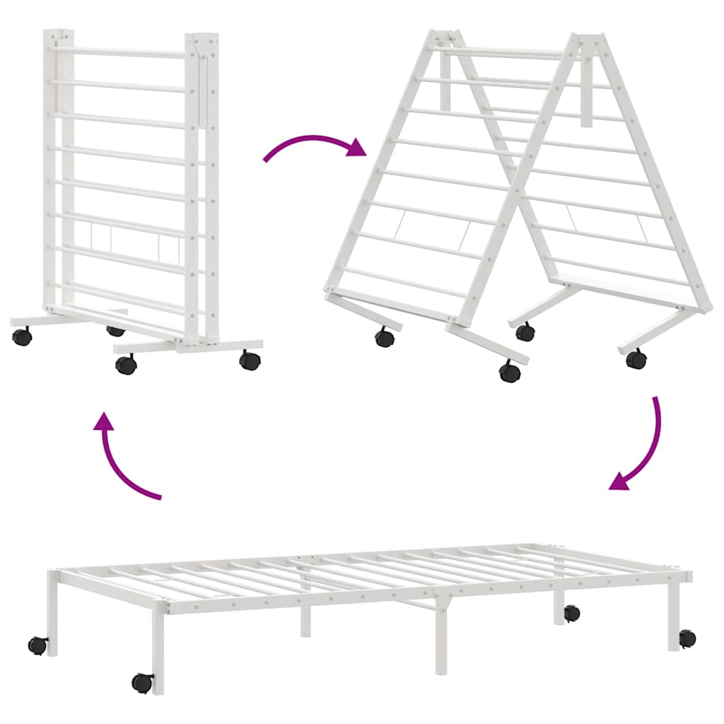 Bedframe zonder matras opvouwbaar 100x200 cm staal wit is nu te koop bij PeponiXL, paradijselijk wonen!