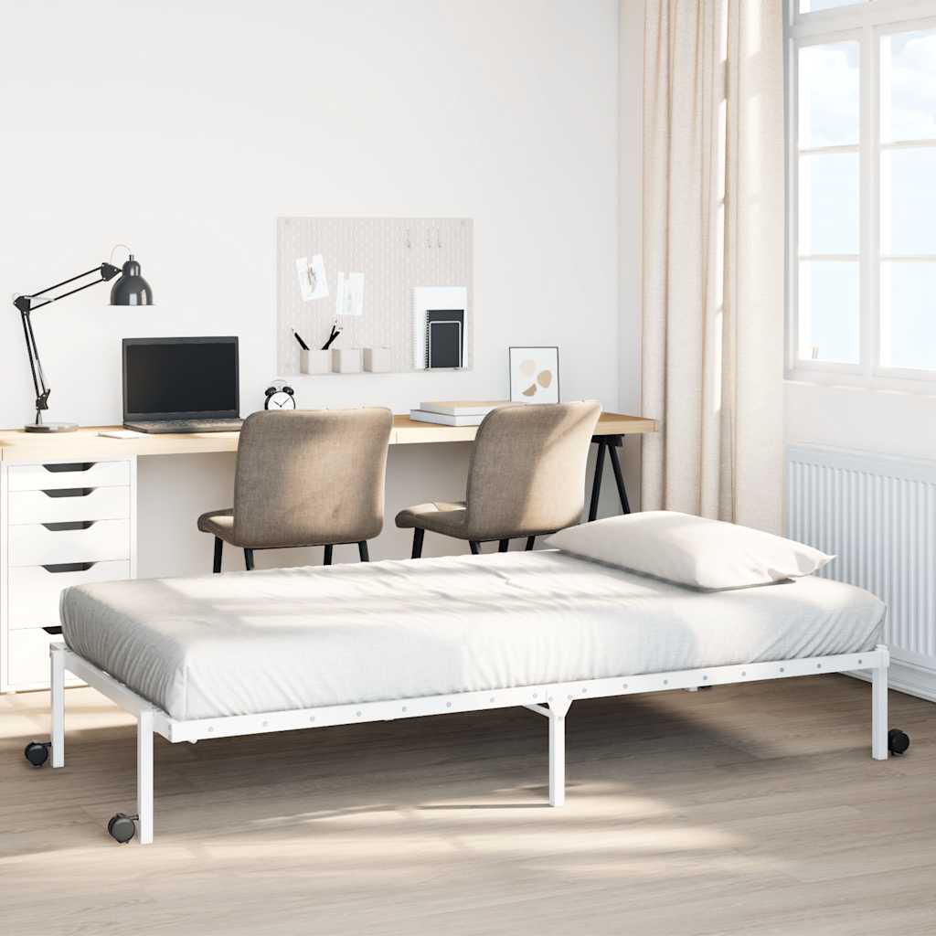 Bedframe zonder matras opvouwbaar 100x200 cm staal wit is nu te koop bij PeponiXL, paradijselijk wonen!
