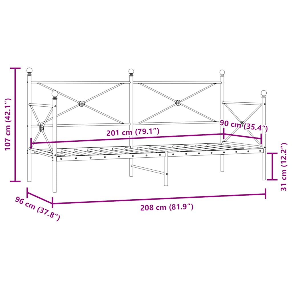 Slaapbank zonder matras 90x200 cm staal zwart is nu te koop bij PeponiXL, paradijselijk wonen!