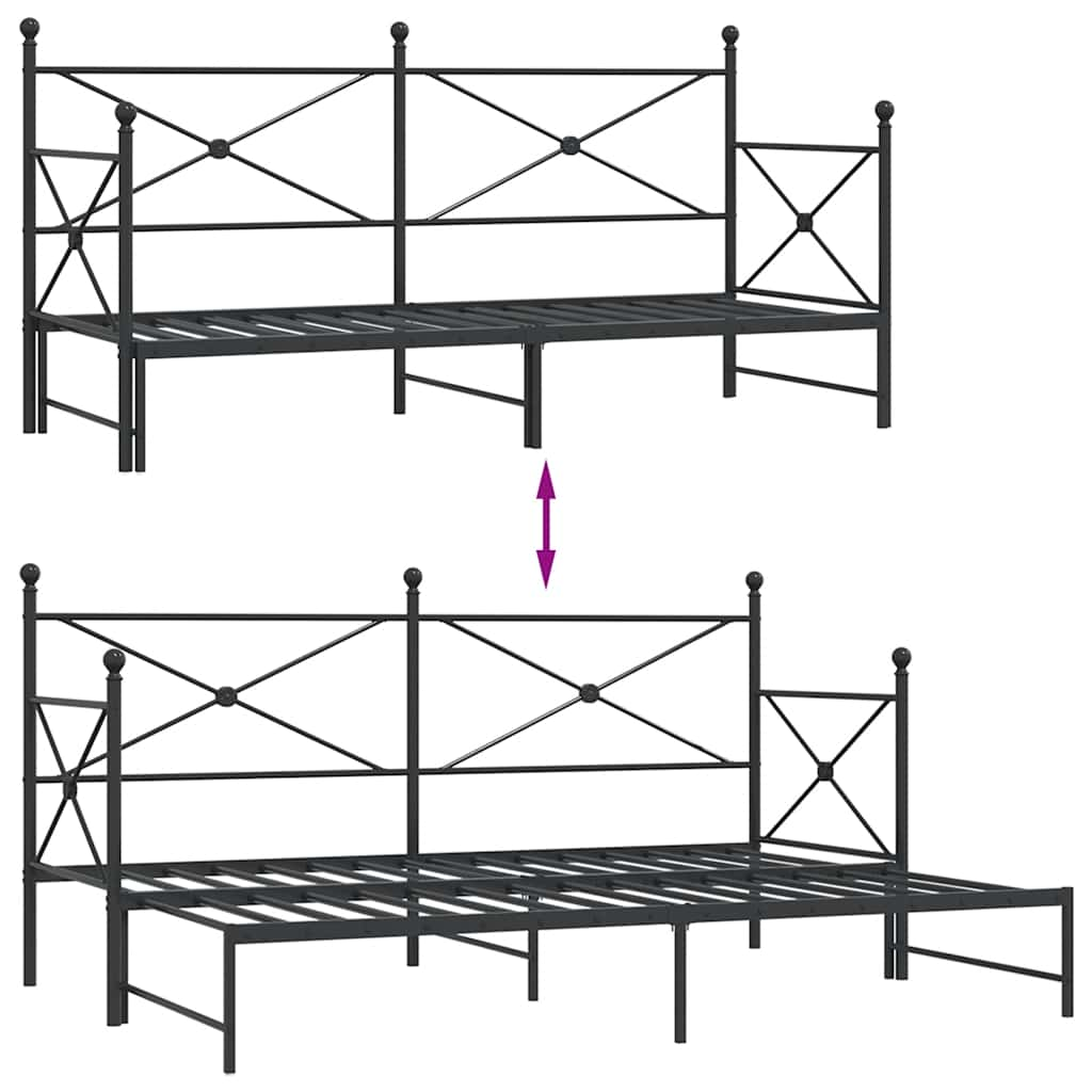 Slaapbank met onderschuifbed zonder matras 75x190cm staal zwart is nu te koop bij PeponiXL, paradijselijk wonen!