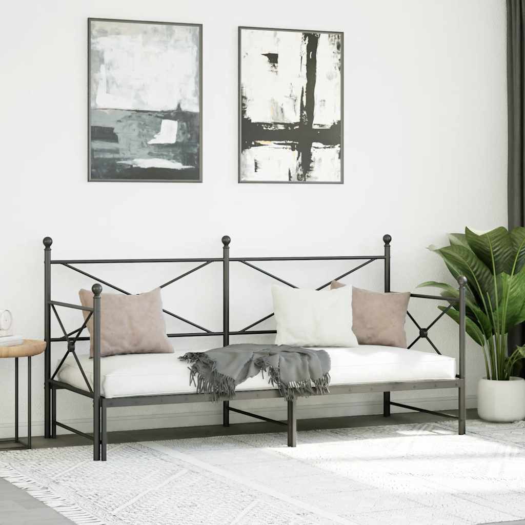Slaapbank met onderschuifbed zonder matras 80x200cm staal zwart is nu te koop bij PeponiXL, paradijselijk wonen!