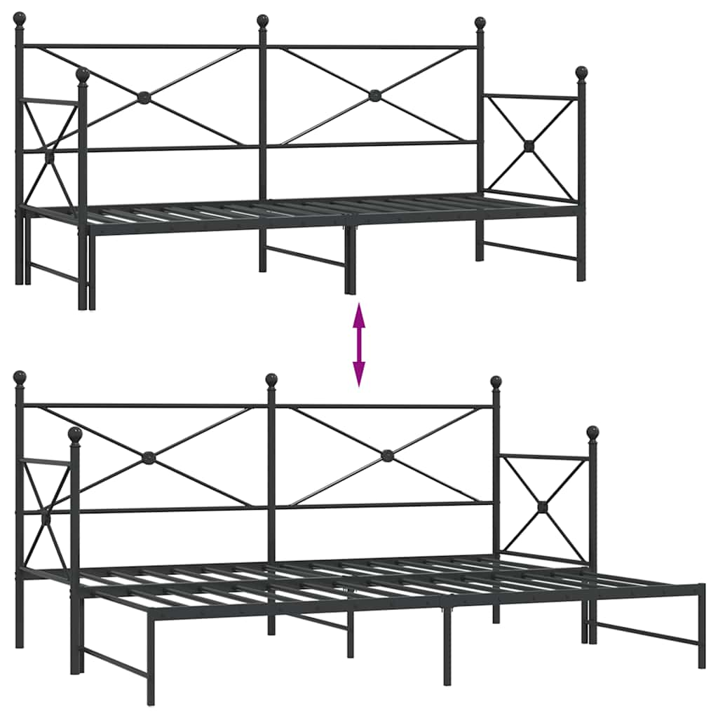 Slaapbank met onderschuifbed zonder matras 90x190cm staal zwart is nu te koop bij PeponiXL, paradijselijk wonen!