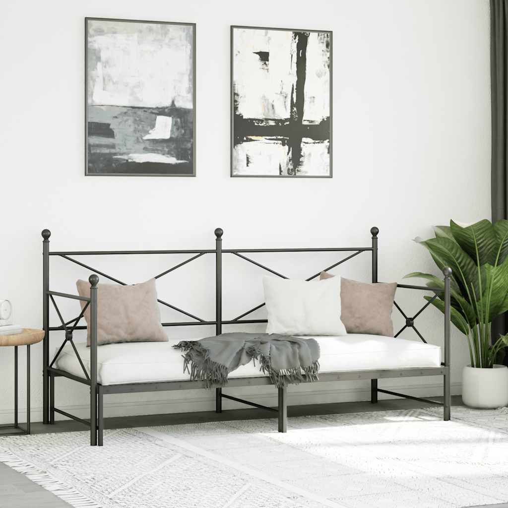 Slaapbank met onderschuifbed zonder matras 90x200cm staal zwart is nu te koop bij PeponiXL, paradijselijk wonen!