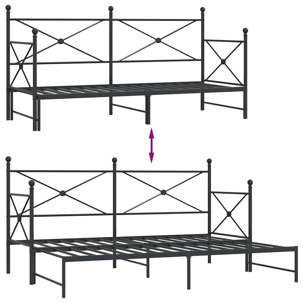 Slaapbank met onderschuifbed zonder matras 90x200cm staal zwart is nu te koop bij PeponiXL, paradijselijk wonen!