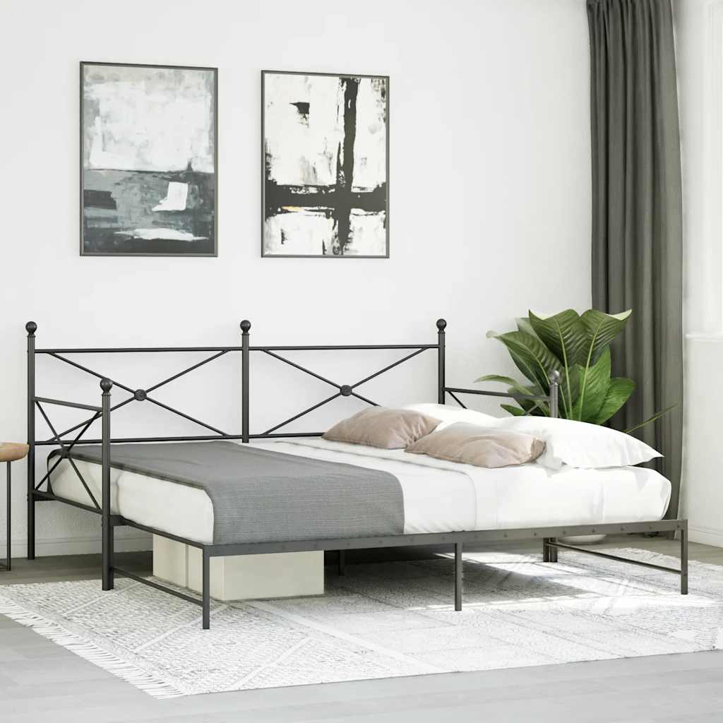 Slaapbank onderschuifbed zonder matras 100x200 cm staal zwart is nu te koop bij PeponiXL, paradijselijk wonen!