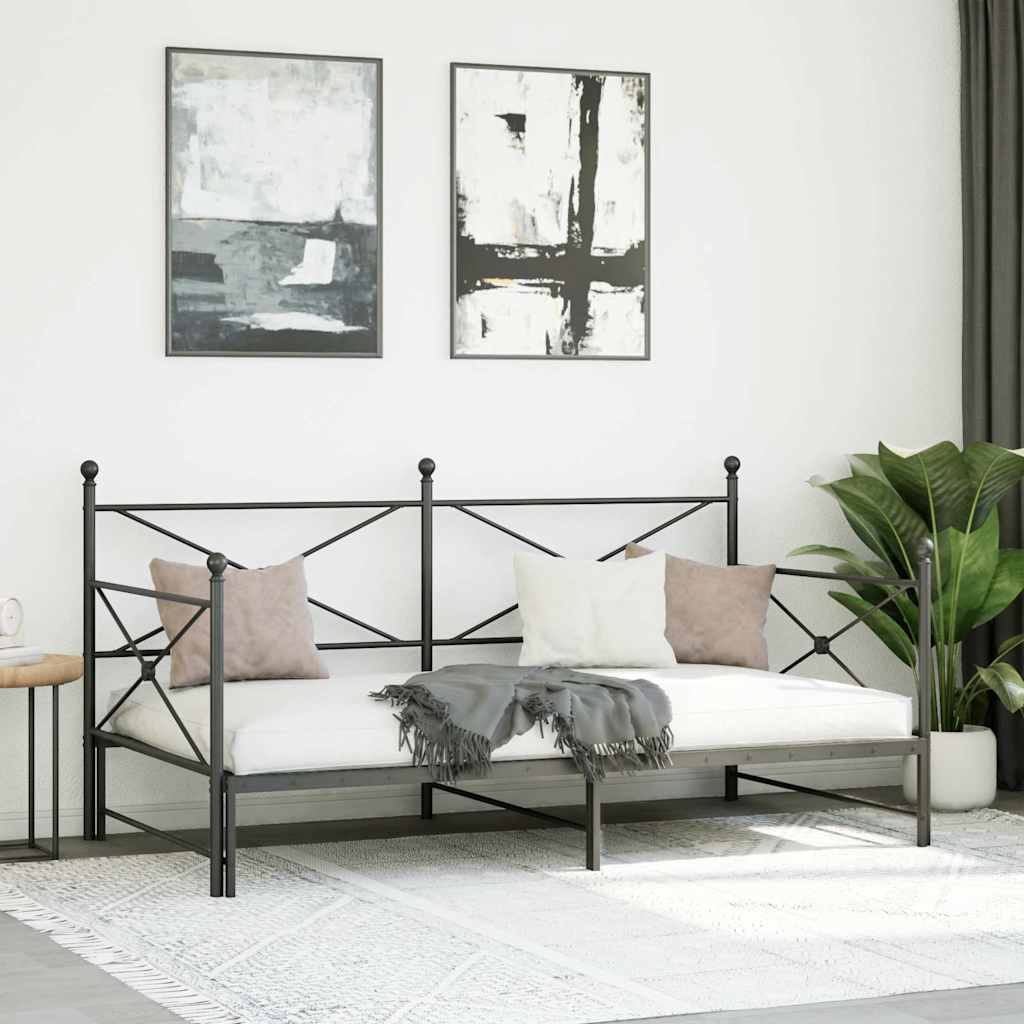 Slaapbank onderschuifbed zonder matras 100x200 cm staal zwart is nu te koop bij PeponiXL, paradijselijk wonen!