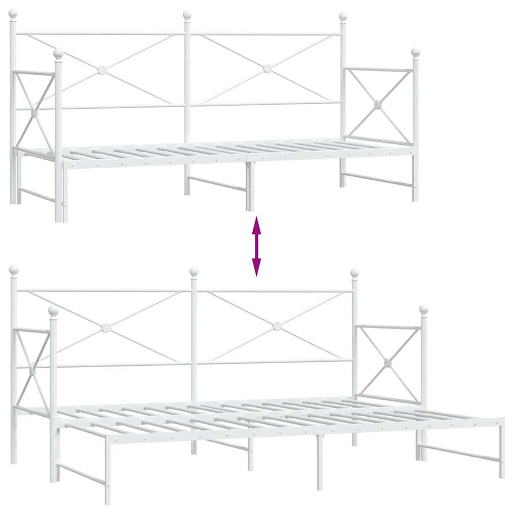 Slaapbank met onderschuifbed zonder matras 75x190 cm staal wit is nu te koop bij PeponiXL, paradijselijk wonen!