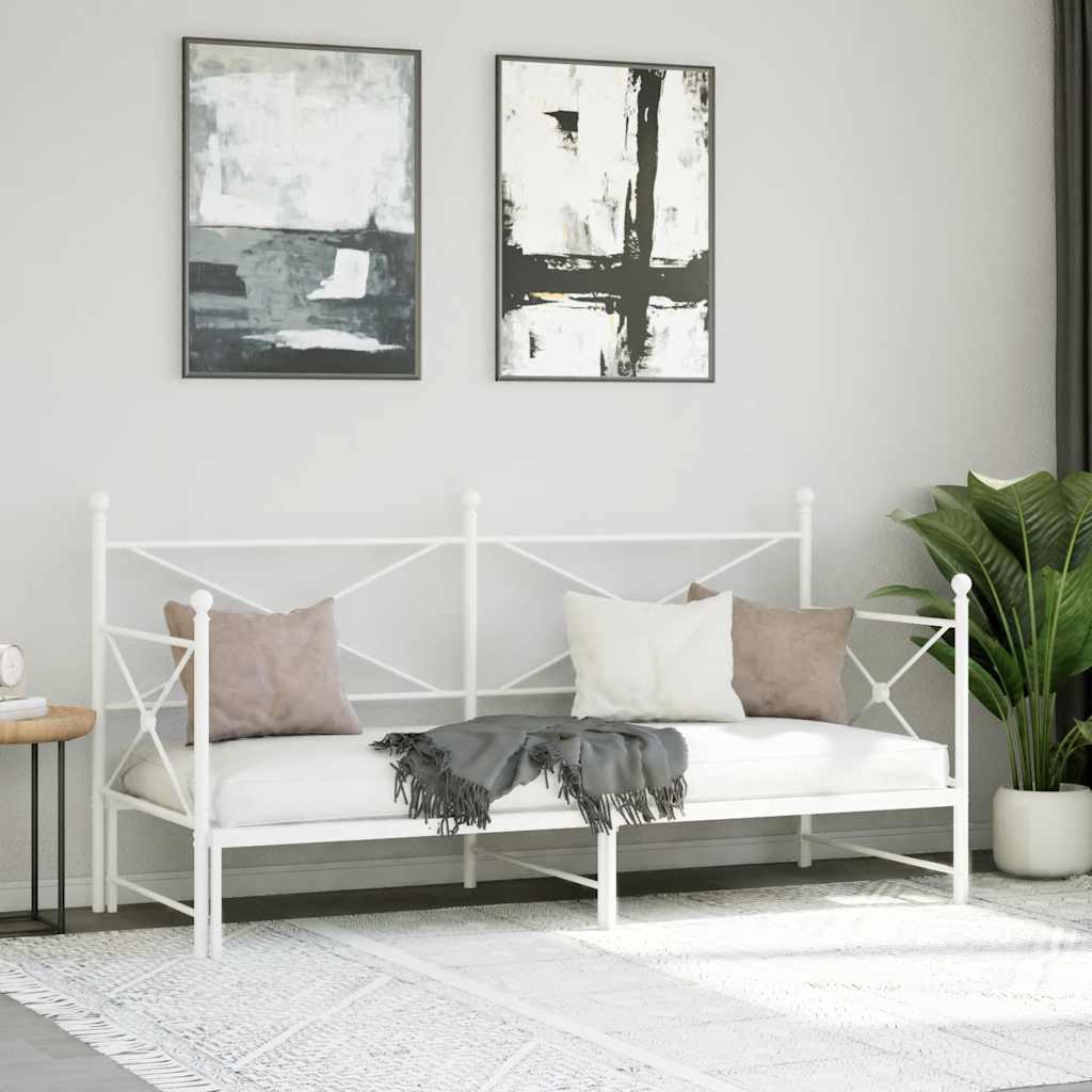 Slaapbank met onderschuifbed zonder matras 90x190 cm staal wit is nu te koop bij PeponiXL, paradijselijk wonen!