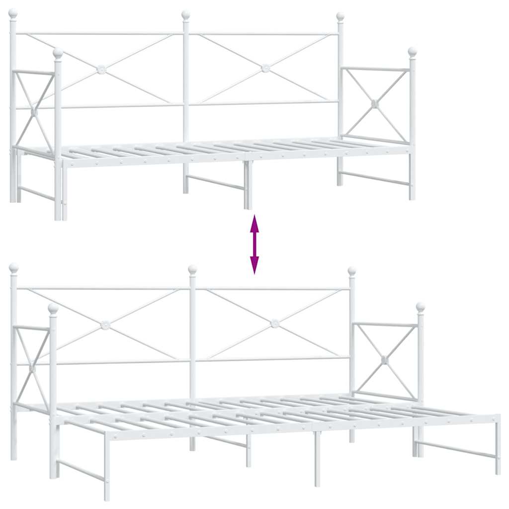 Slaapbank met onderschuifbed zonder matras 90x200 cm staal wit is nu te koop bij PeponiXL, paradijselijk wonen!