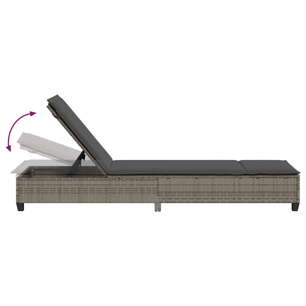 Ligstoel met kussens grijs 55x200x25,5cm polyrotan is nu te koop bij PeponiXL, paradijselijk wonen!