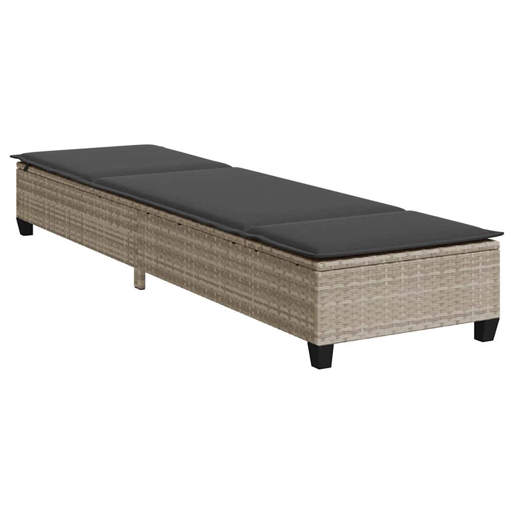 Ligstoel met kussens lichtgrijs 55x200x25,5cm polyrotan is nu te koop bij PeponiXL, paradijselijk wonen!