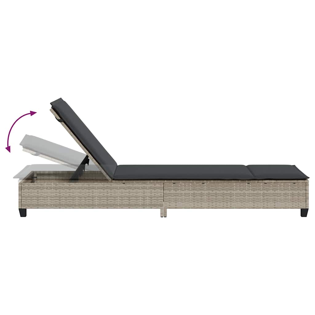 Ligstoel met kussens lichtgrijs 55x200x25,5cm polyrotan is nu te koop bij PeponiXL, paradijselijk wonen!