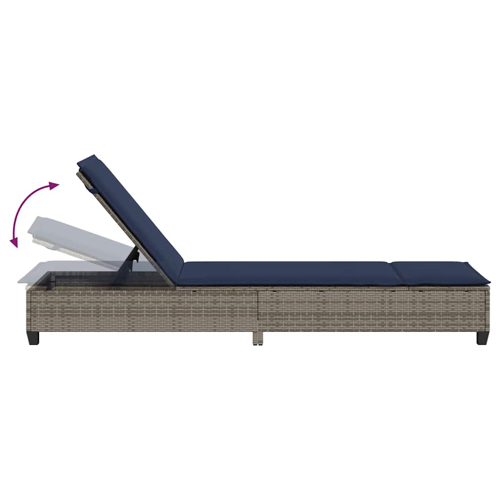 Ligstoel met kussens grijs 55x200x25,5cm polyrotan is nu te koop bij PeponiXL, paradijselijk wonen!