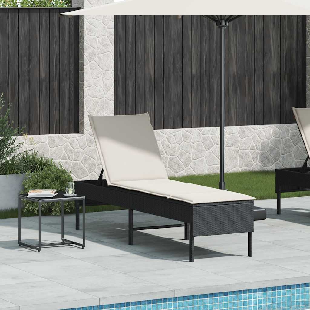 Ligstoel met kussen zwart 55x200x44cm polyrotan is nu te koop bij PeponiXL, paradijselijk wonen!