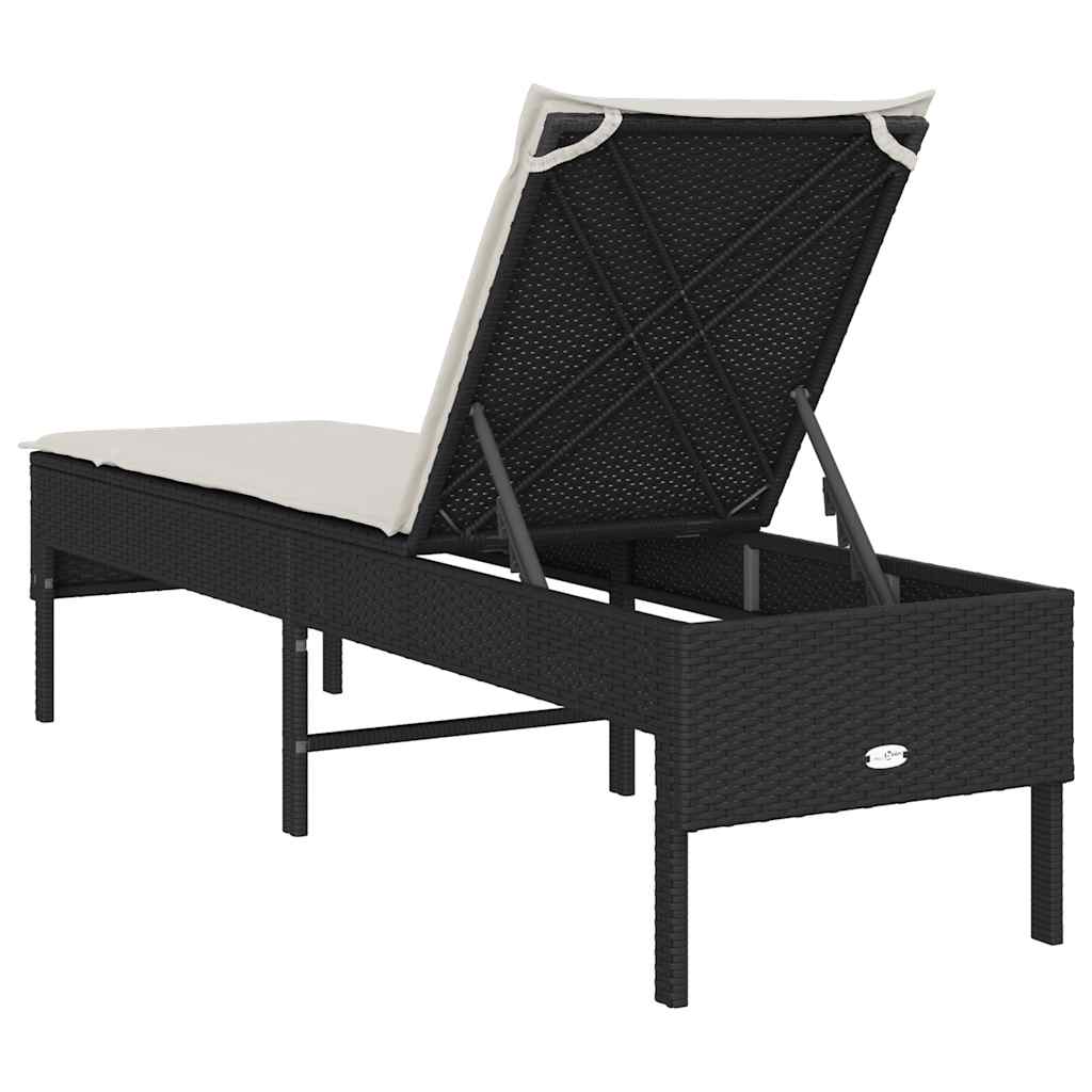 Ligstoel met kussen zwart 55x200x44cm polyrotan is nu te koop bij PeponiXL, paradijselijk wonen!