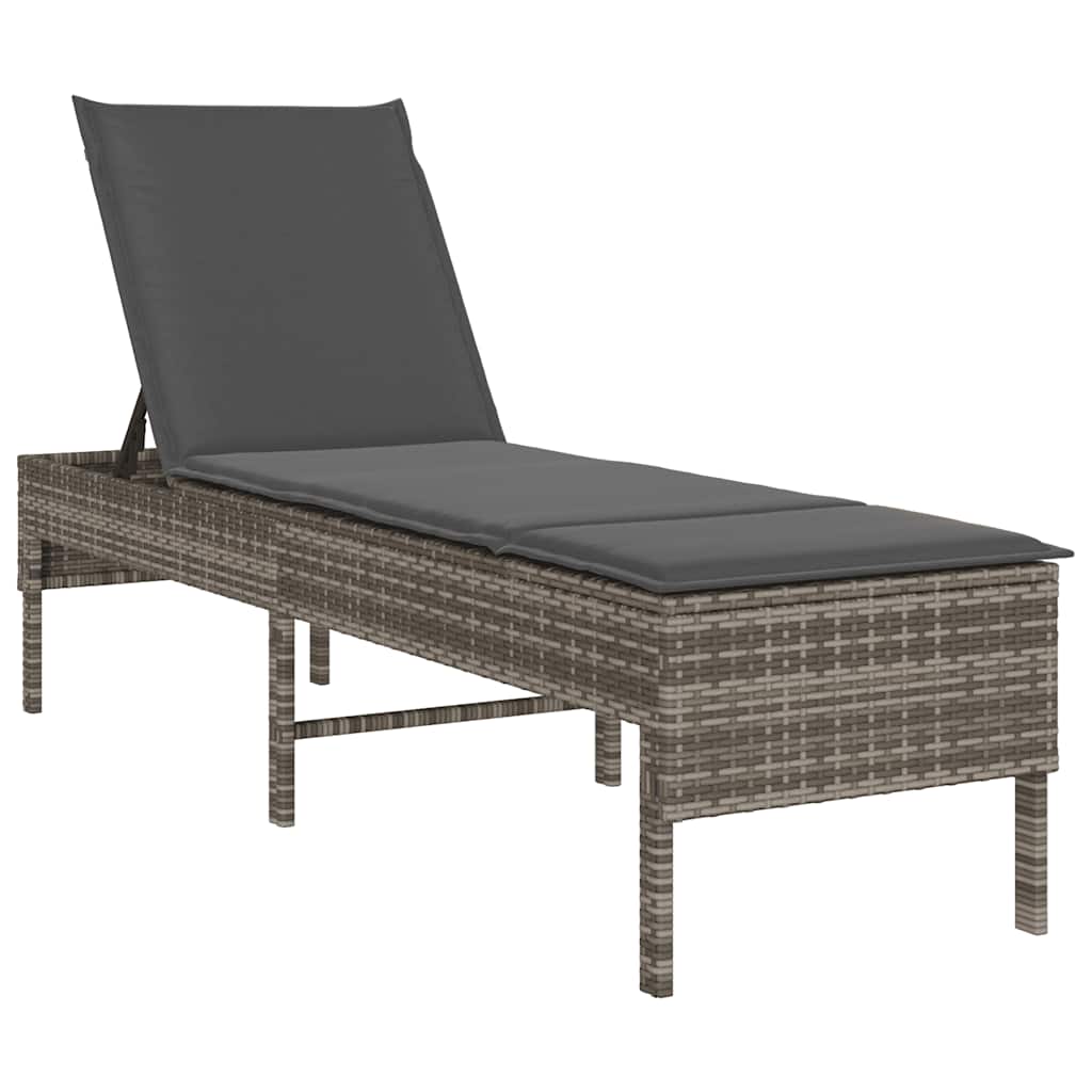 Ligstoel met kussen grijs 55x200x44cm polyrotan is nu te koop bij PeponiXL, paradijselijk wonen!