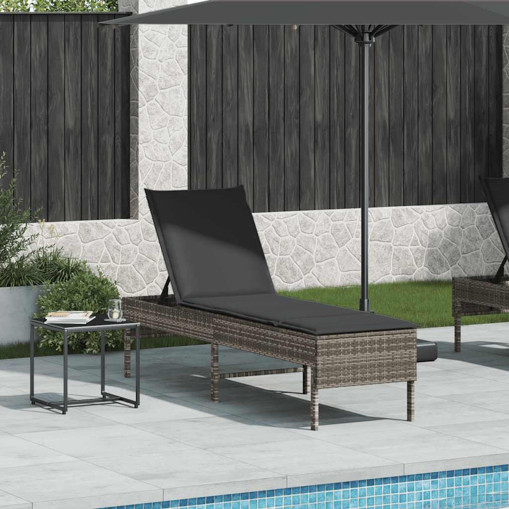 Ligstoel met kussen grijs 55x200x44cm polyrotan is nu te koop bij PeponiXL, paradijselijk wonen!