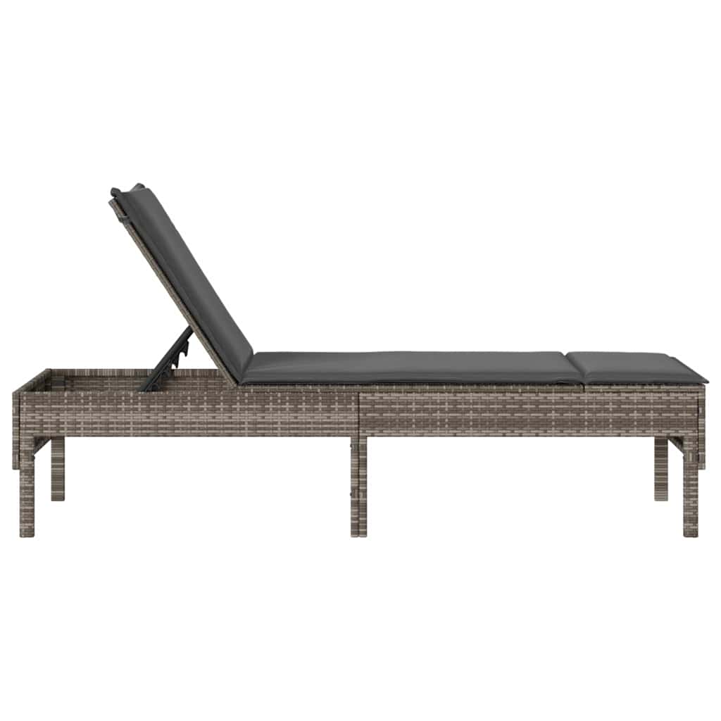 Ligstoel met kussen grijs 55x200x44cm polyrotan is nu te koop bij PeponiXL, paradijselijk wonen!