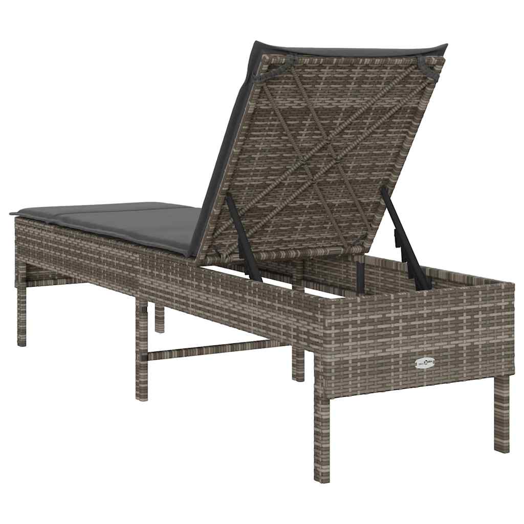 Ligstoel met kussen grijs 55x200x44cm polyrotan is nu te koop bij PeponiXL, paradijselijk wonen!