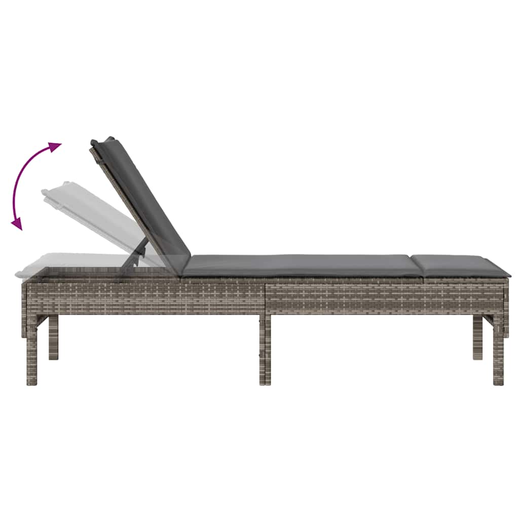 Ligstoel met kussen grijs 55x200x44cm polyrotan is nu te koop bij PeponiXL, paradijselijk wonen!
