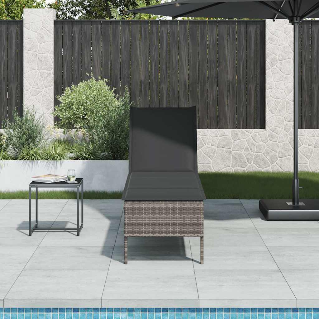 Ligstoel met kussen grijs 55x200x44cm polyrotan is nu te koop bij PeponiXL, paradijselijk wonen!