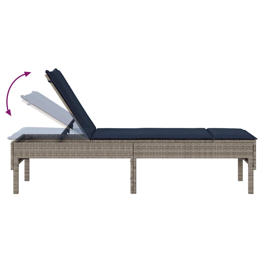 Ligstoel met kussen grijs 55x200x44cm polyrotan is nu te koop bij PeponiXL, paradijselijk wonen!