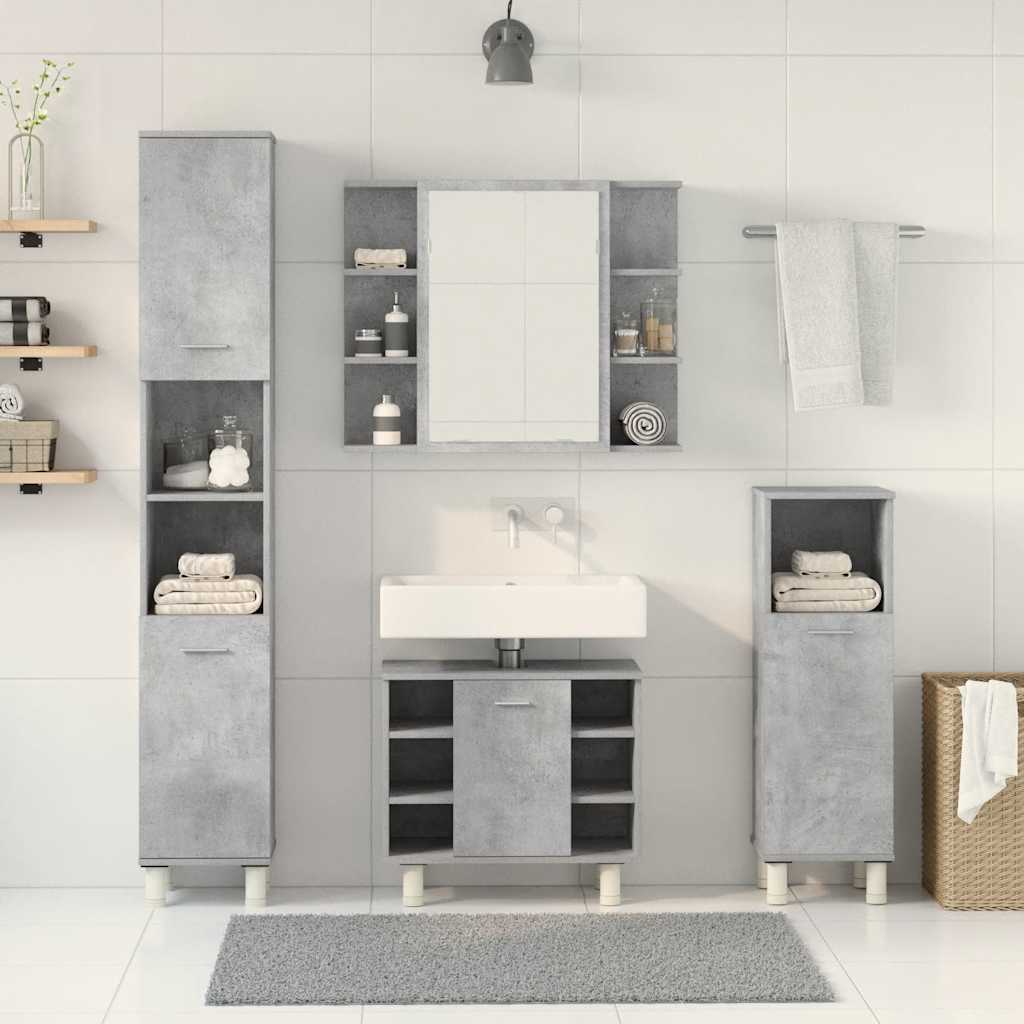 4-delige Badkamermeubelset bewerkt hout betongrijs is nu te koop bij PeponiXL, paradijselijk wonen!