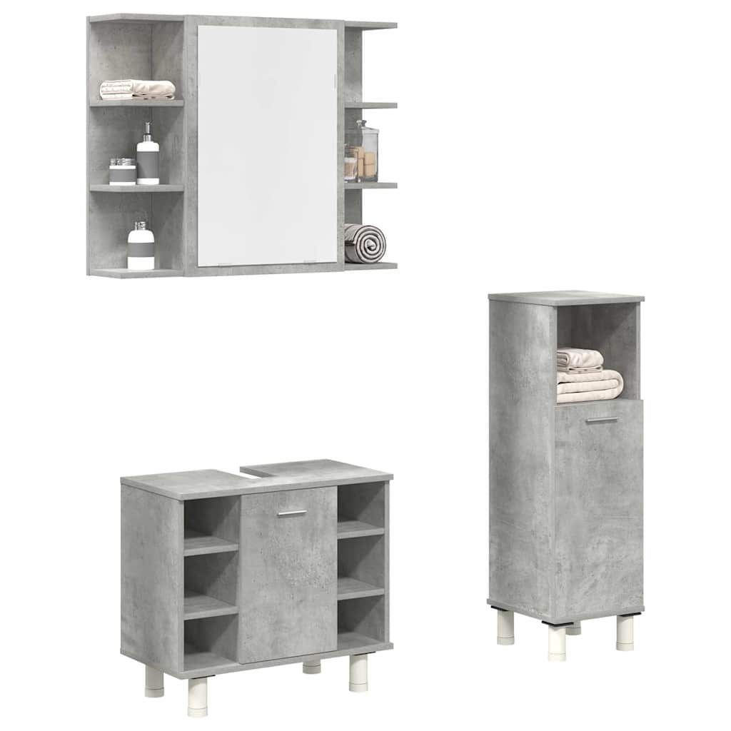 3-delige Badkamermeubelset bewerkt hout betongrijs is nu te koop bij PeponiXL, paradijselijk wonen!