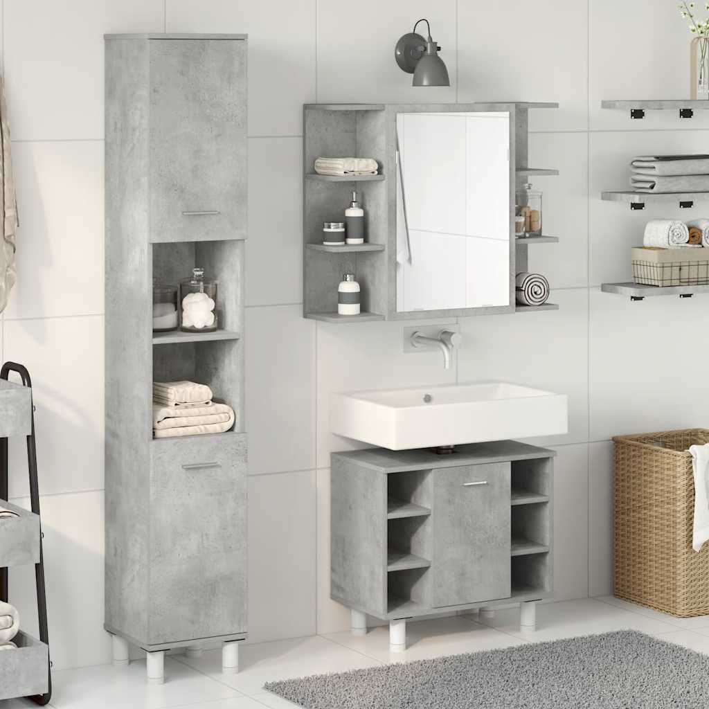 3-delige Badkamermeubelset bewerkt hout betongrijs is nu te koop bij PeponiXL, paradijselijk wonen!