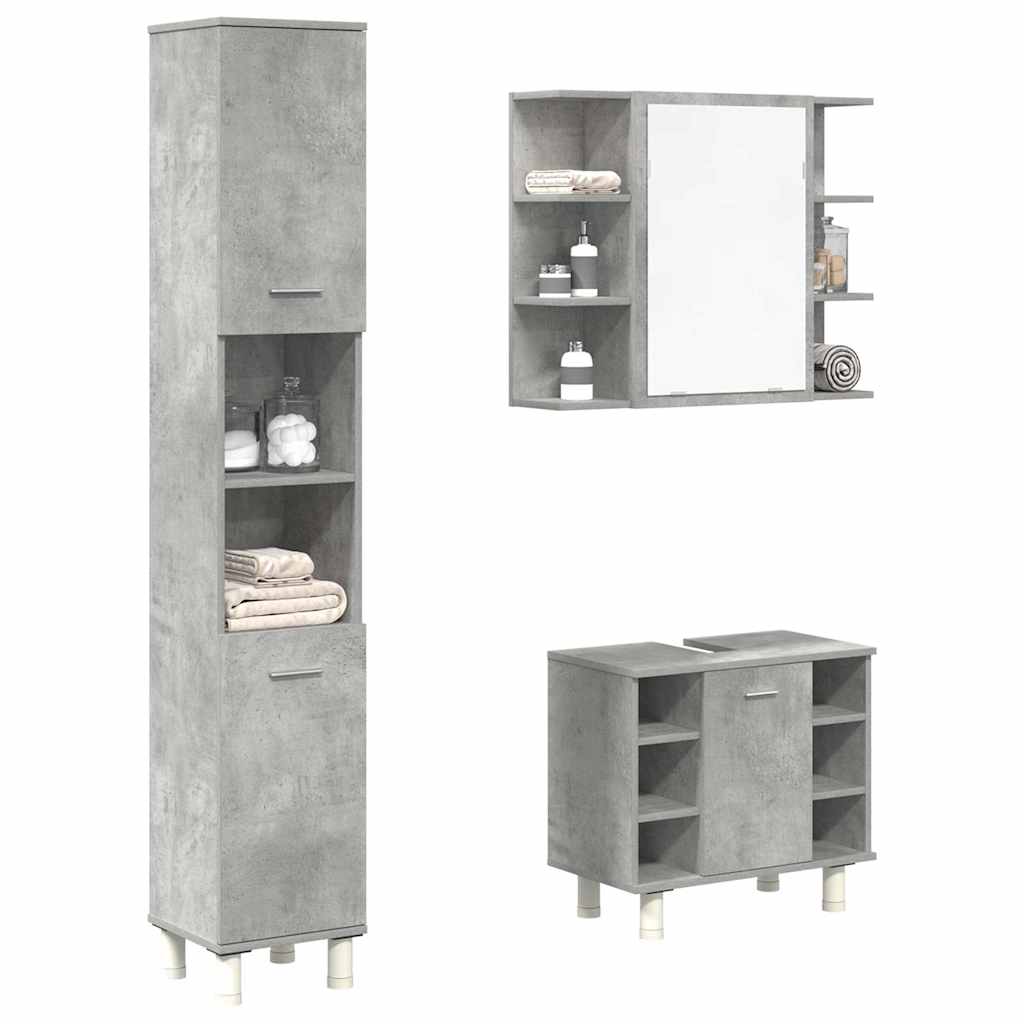 3-delige Badkamermeubelset bewerkt hout betongrijs is nu te koop bij PeponiXL, paradijselijk wonen!