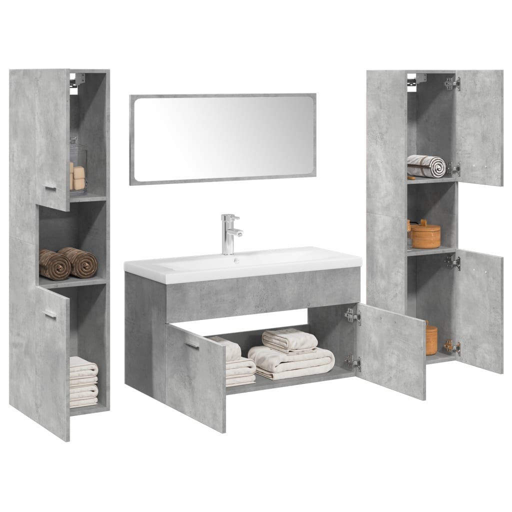 5-delige Badkamermeubelset bewerkt hout betongrijs is nu te koop bij PeponiXL, paradijselijk wonen!