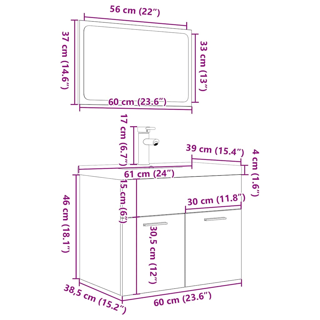 3-delige Badkamermeubelset bewerkt hout betongrijs is nu te koop bij PeponiXL, paradijselijk wonen!