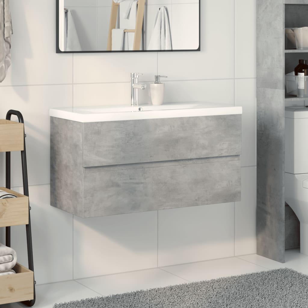 2-delige Badkamermeubelset bewerkt hout betongrijs is nu te koop bij PeponiXL, paradijselijk wonen!