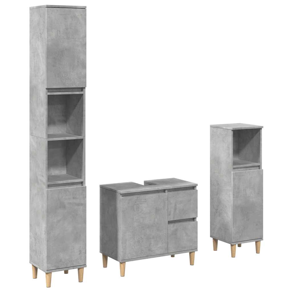 3-delige Badkamermeubelset bewerkt hout betongrijs is nu te koop bij PeponiXL, paradijselijk wonen!