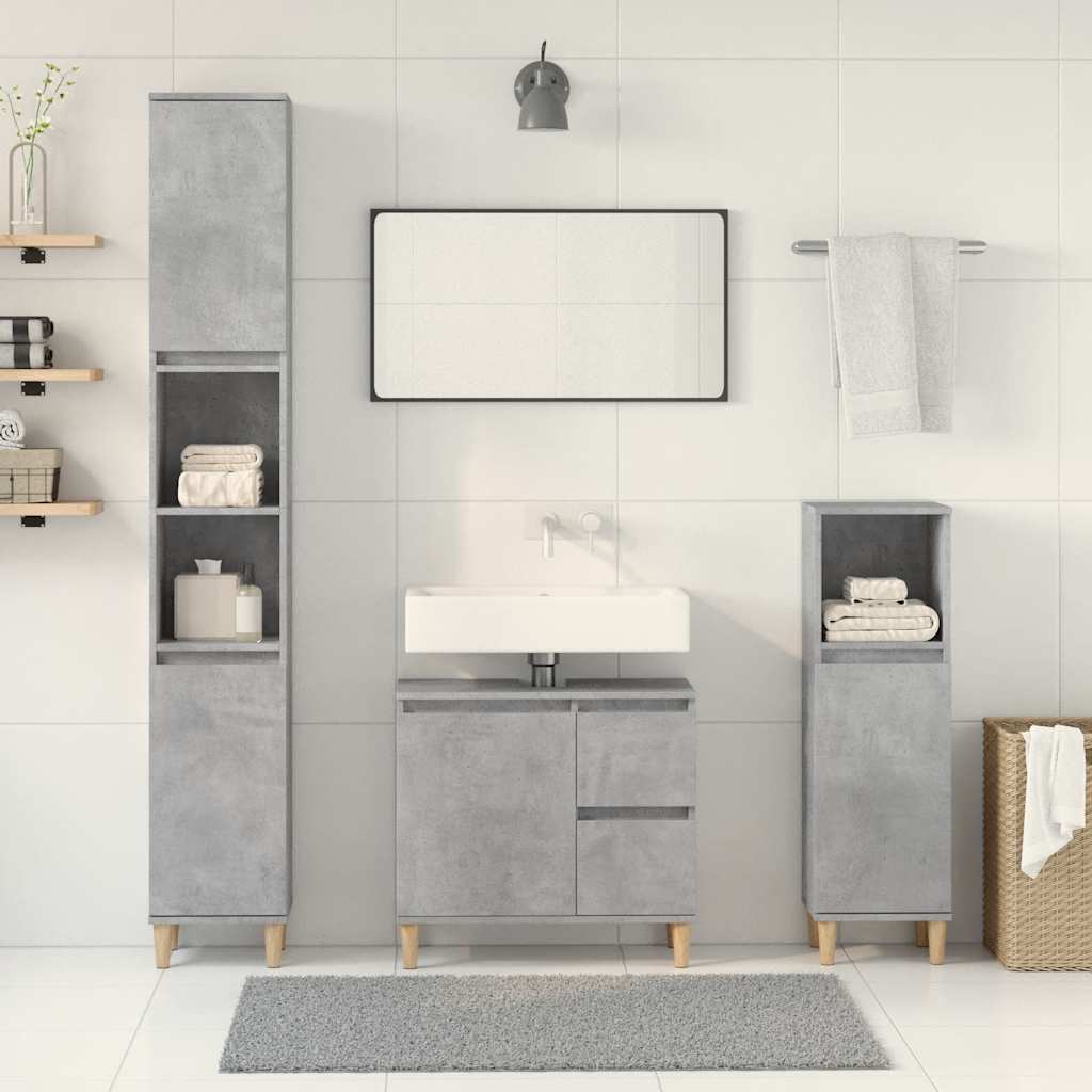 3-delige Badkamermeubelset bewerkt hout betongrijs is nu te koop bij PeponiXL, paradijselijk wonen!