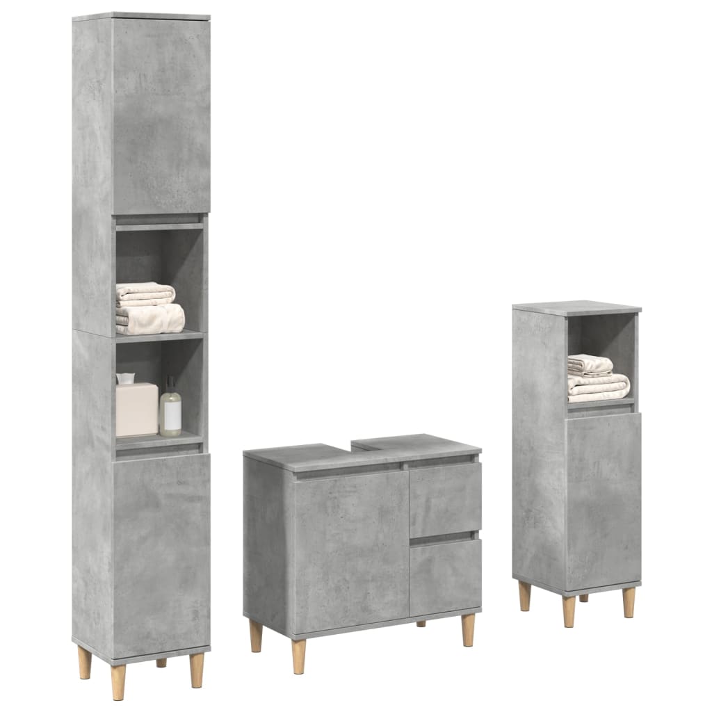 3-delige Badkamermeubelset bewerkt hout betongrijs is nu te koop bij PeponiXL, paradijselijk wonen!