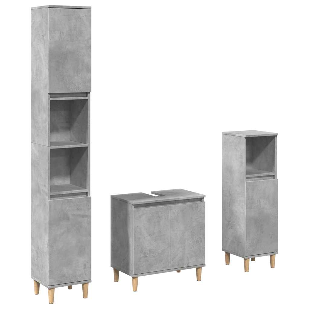 3-delige Badkamermeubelset bewerkt hout betongrijs is nu te koop bij PeponiXL, paradijselijk wonen!