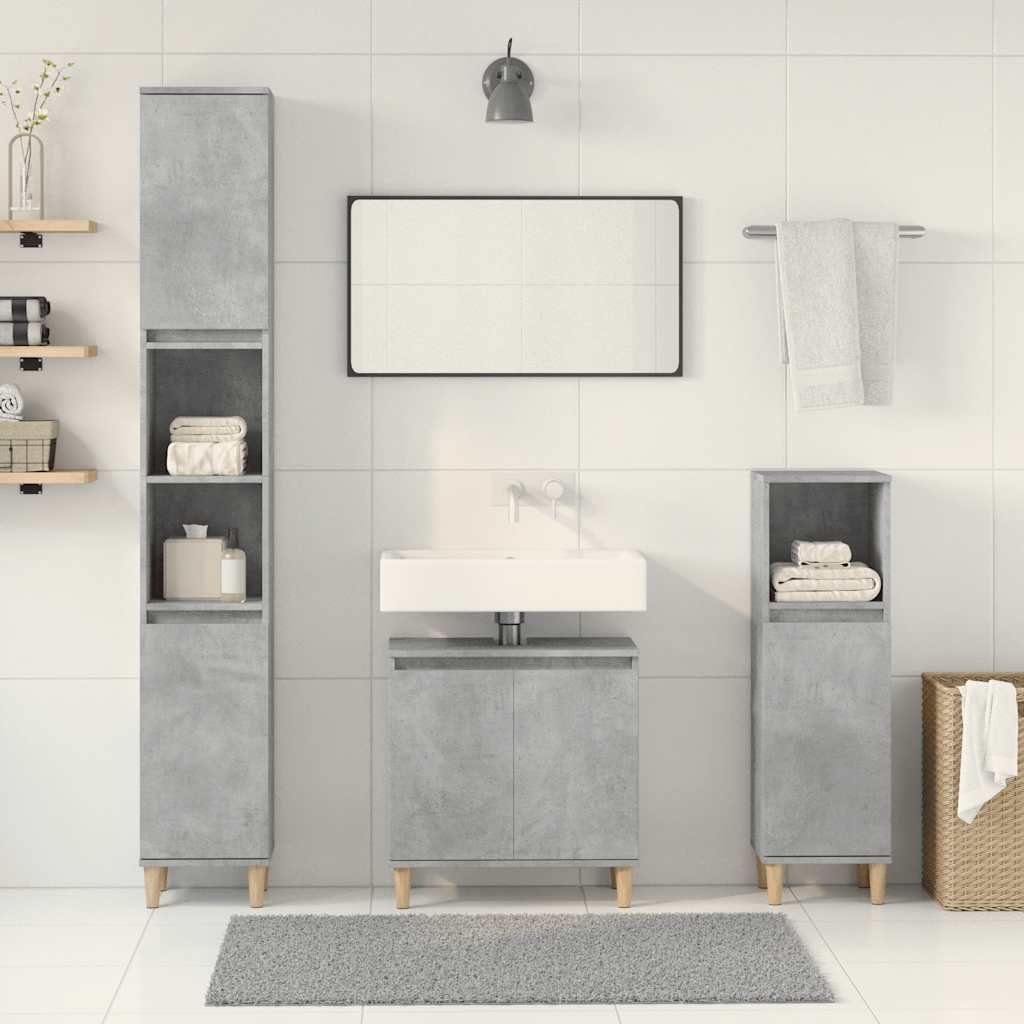3-delige Badkamermeubelset bewerkt hout betongrijs is nu te koop bij PeponiXL, paradijselijk wonen!