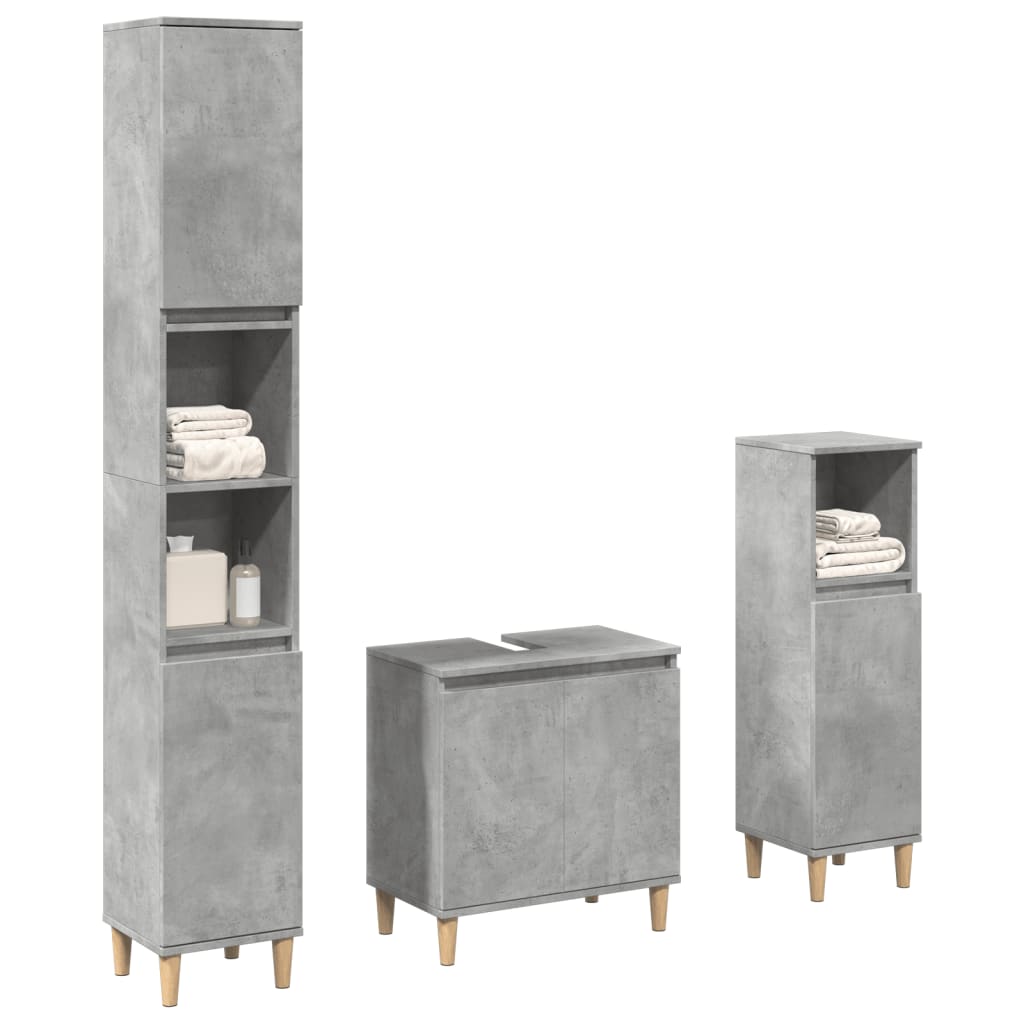 3-delige Badkamermeubelset bewerkt hout betongrijs is nu te koop bij PeponiXL, paradijselijk wonen!