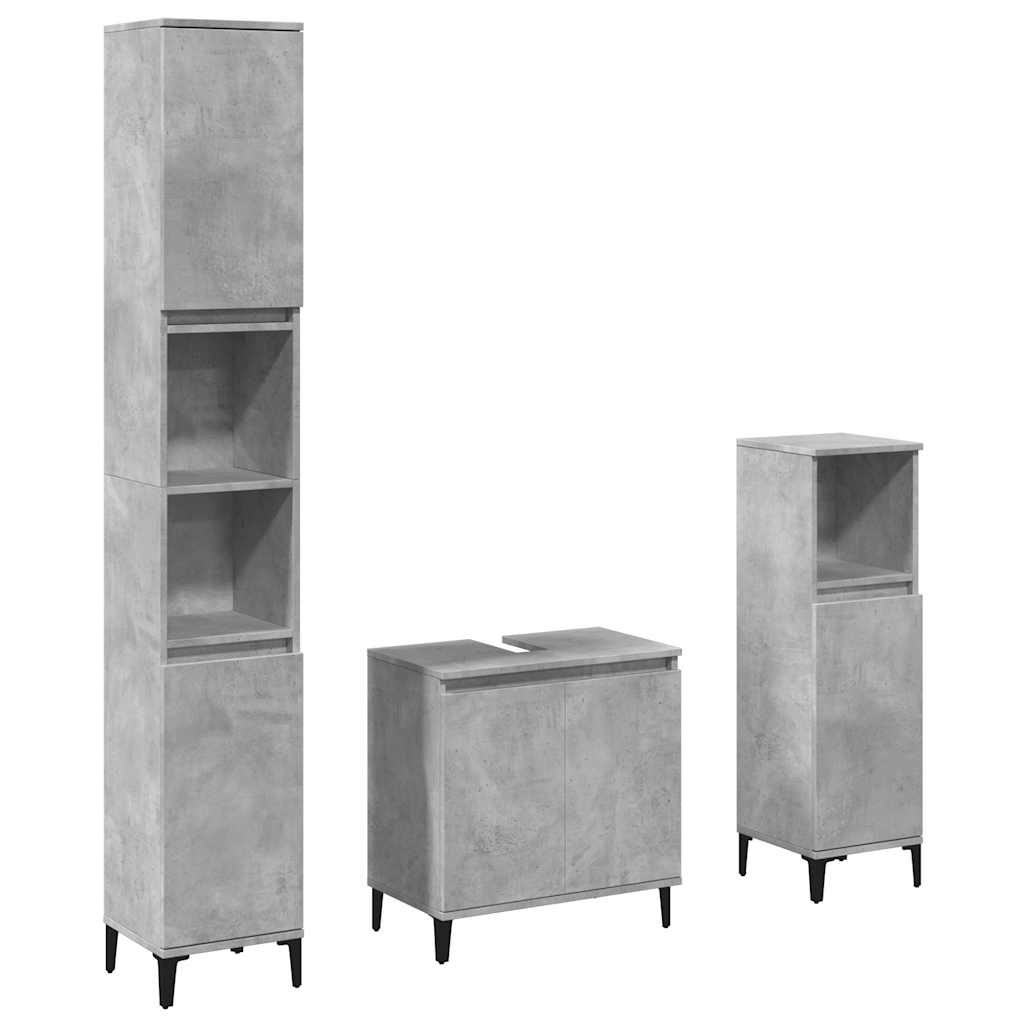 3-delige Badkamermeubelset bewerkt hout betongrijs is nu te koop bij PeponiXL, paradijselijk wonen!
